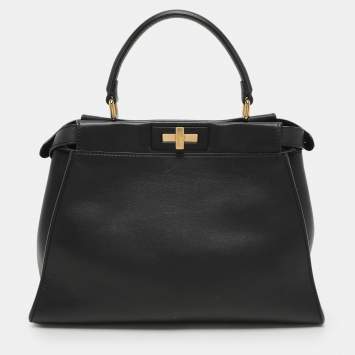 Fendi Black Leather Medium Peekaboo Top Handle Bag