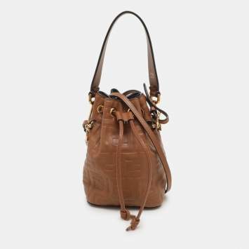 Fendi Brown Leather Mini Mon Tresor Drawstring Bucket Bag