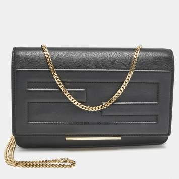 Pre Owned Fendi Black Leather Tube Wallet on Chain
