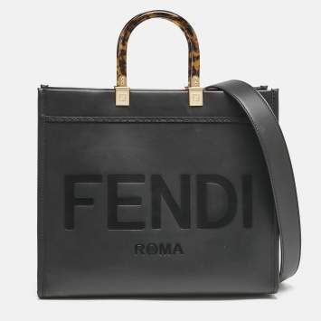Pre Owned Fendi Black Leather Medium Sunshine Shopper Tote
