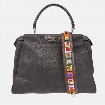 Pre Owned Fendi Gray Leather Peekaboo Handbag