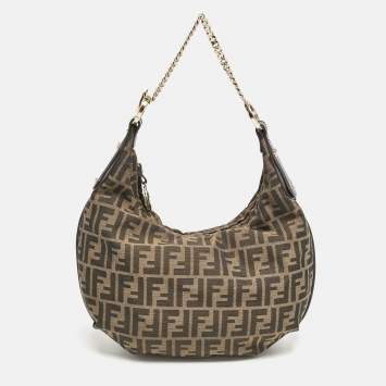 Pre Owned Fendi Tobacco Zucca Canvas Chef Chain Hobo