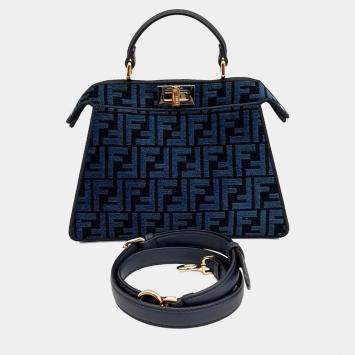 Pre Owned Fendi Navy Blue Fabric Peekaboo I SEE U Small bag