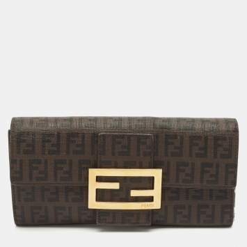 Pre Owned Fendi Brown Zucchino Coated Canvas Forever Continental Wallet