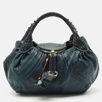 Pre Owned Fendi Two Tone Blue Pebbled Leather Spy Bag