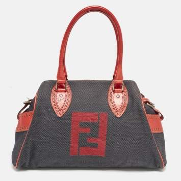 Pre Owned Fendi Red/Blue Denim Chef Du Jour Satchel