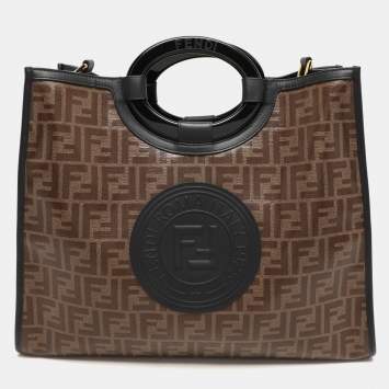 Pre Owned Fendi Tobacco/Black Zucca Coated Canvas and Leather Medium Runaway Shopper Tote