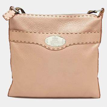 Pre Owned Fendi Beige Leather Selleria crossbody bag