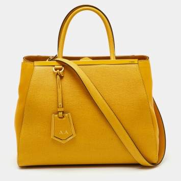 Pre Owned Fendi Yellow Leather Medium 2Jours Tote