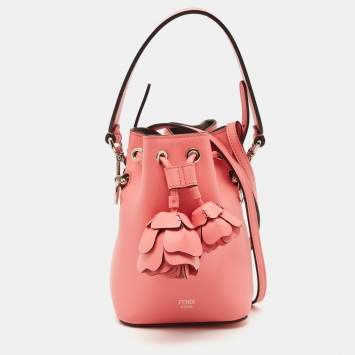 Pre Owned Fendi Pink Leather Mini F is 3D Flower Mon Tresor Bucket Bag