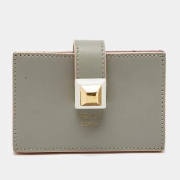Fendi Grey/Peach Leather Accordion Card Case