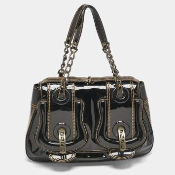 Pre Owned Fendi Black patent Leather B Shoulder Bag