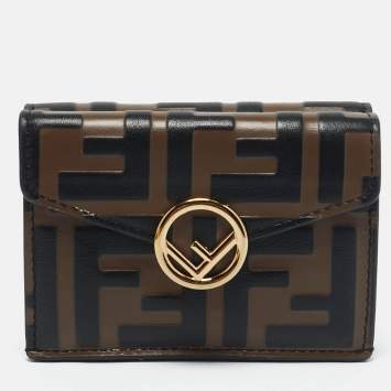 Fendi Tobacco/Black Zucca Leather Micro F Trifold Wallet
