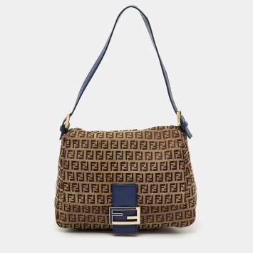 Pre Owned Fendi Brown/Blue Zucchino Canvas and Leather Mama Forever Shoulder Bag