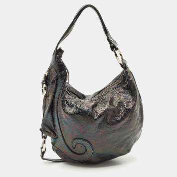 Pre Owned Fendi Black Iridescent Leather Biga Hobo