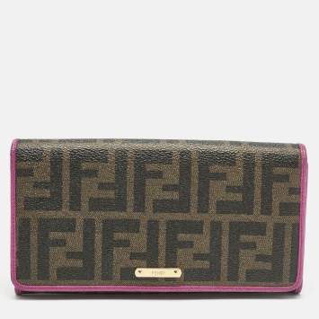 Pre Owned Fendi Tobacco/Pink Zucca Coated Canvas and Leather Flap Continental Wallet