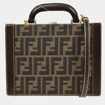 Fendi Brown Zucca Canvas Leather Vanity Bag