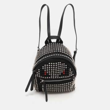 Pre Owned Fendi Black Nylon Monster Studs Mini Black Backpack
