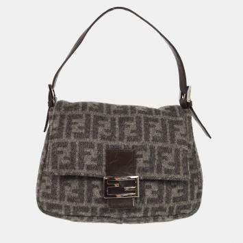 Fendi Gray Wool Zucca Baguette Handbag