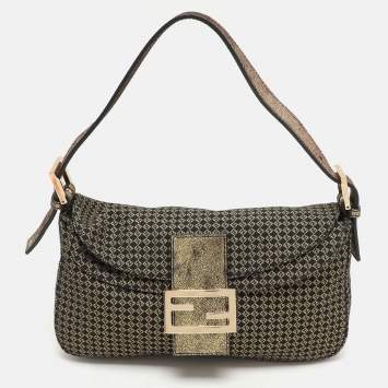 Fendi Gold/Black Printed Fabric and Leather Mama Baguette Bag