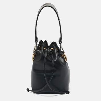 Pre Owned Fendi Black Leather Mini Mon Tresor Drawstring Bucket Bag