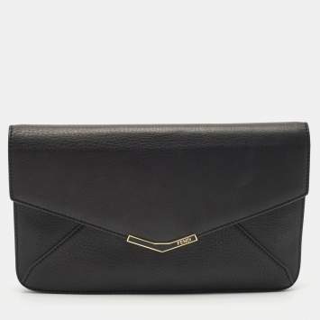 Fendi Black Leather 2Jours Envelope Clutch