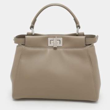 Fendi Beige Leather Mini Peekaboo Top Handle Bag
