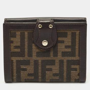 Pre Owned Fendi Tobacco Zucca Canvas and Leather French Flap Wallet