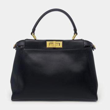 Pre Owned Fendi Black Leather Peekaboo Medium bag