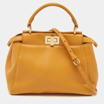 Fendi Yellow Leather Mini Peekaboo Top Handle Bag
