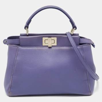 Pre Owned Fendi Purple Leather Mini Peekaboo Top Handle Bag