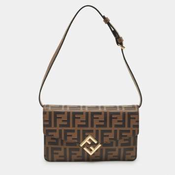 Pre Owned Fendi Tobacco Zucca Leather FF Diamond Wallet On Chain