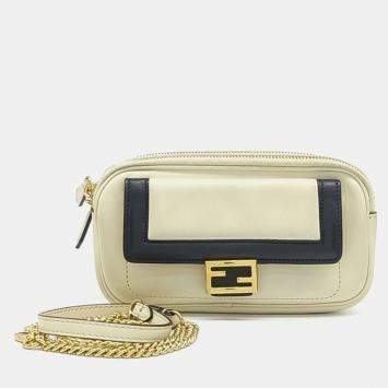 Fendi Beige Leather Easy Baguette Chain Crossbody Bag