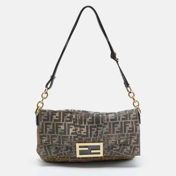 Fendi Silver/Gold Zucca Lurex Fabric and Leather Large Mia Flap Bag
