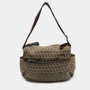 Pre Owned Fendi Brown Zucchino Canvas Changing  Shoulder Bag
