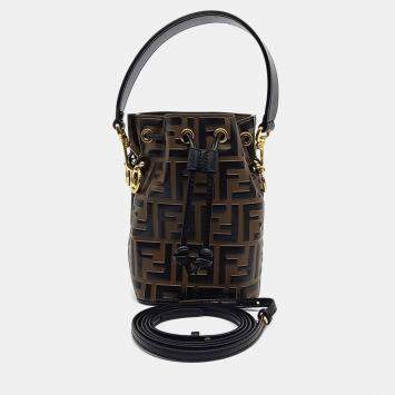 Fendi Black Brown Leather Montrezo Bucket Bag Mini