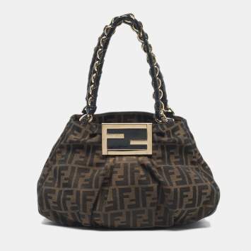 Pre Owned Fendi Tobacco Zucca Canvas and Patent Leather Small Mia Hobo