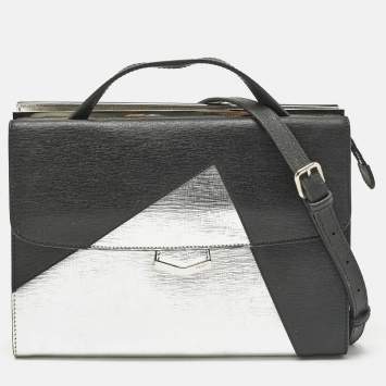 Fendi Black/Silver Leather Small Demi Jour Top Handle Bag