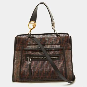 Fendi Zucca Leather and Mesh Runaway Top Handle Bag