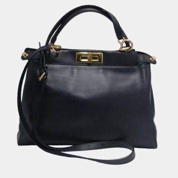 Fendi Peekaboo Small Black Leather Top Handle Bag