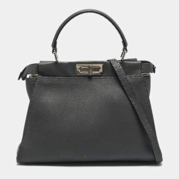 Fendi Grey Leather Medium Peekaboo Top Handle Bag