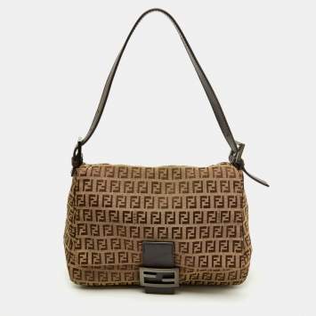 Pre Owned Fendi Beige/Brown Zucchino Canvas and Leather Mama Baguette Bag