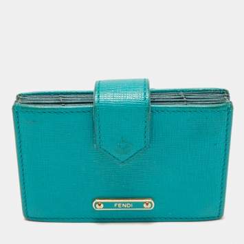 Pre Owned Fendi Teal Blue Saffiano Leather Gusset Card Holder