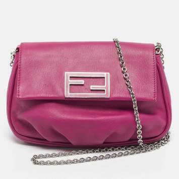 Pre Owned Fendi Pink Leather Fendista Pochette Crossbody Bag