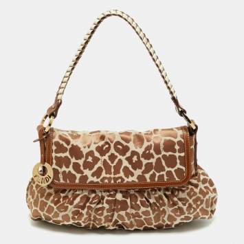 Pre Owned Fendi Brown Giraffe Print Canvas Medium Chef Shoulder Bag
