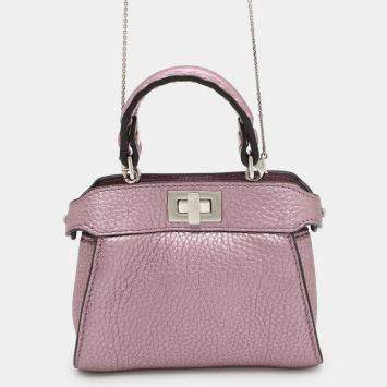 Pre Owned Fendi PeekabooChain shoulder Bag Mauve Pink Leather Size Nano