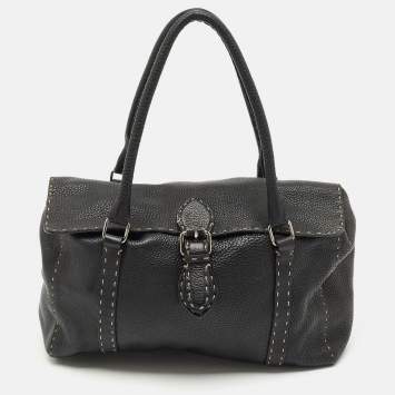 Pre Owned Fendi Black Selleria Leather Large Linda Satchel 