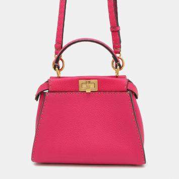 Pre Owned Fendi Selleria Peekaboo 2wayBag Pink Leather Size Mini