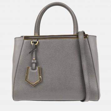 Pre Owned Fendi Petite 2Jours Gray Leather Tote Bag