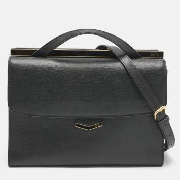 Pre Owned Fendi Black Leather Small Demi Jour Top Handle Bag
